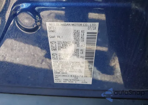 2018 Nissan Rogue Sv z USA, uszkodzony, nr VIN 5N1AT2MVXJC836178